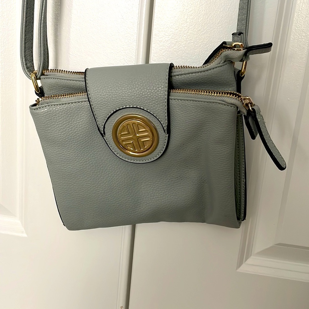 Gray Leather Crossbody Bag
